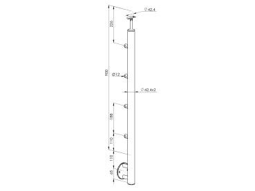 Geländerpfosten 4x12,0 Bauhöhe 900 mm vorgesetzt 42,4x2,0 mm Edelstahl V2A Reling Wandmontage